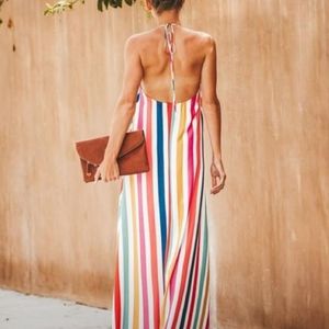 New VICI Colorful Striped Halter Maxi Dress Size M
